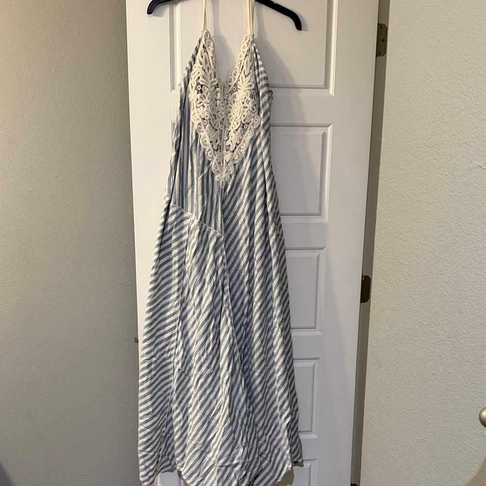 Free People Striped Blue and White Lace Summer Maxi Dress
